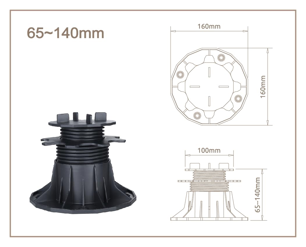 Adjustable slab supports, pedestal supports for patio slabs - height-adjustable feet for ceramic, stone, concrete and tiles - 48 pieces, 65-140 mm