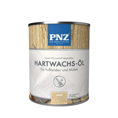 PNZ Hartwachsöl für Innen | Nachhaltig hergestellt mit regionalen Rohstoffen | Made in Germany | passend für Arbeitsplatte, Holzmöbel, Parkett, Holzboden, Gebinde:0.75L, Farbe:matt