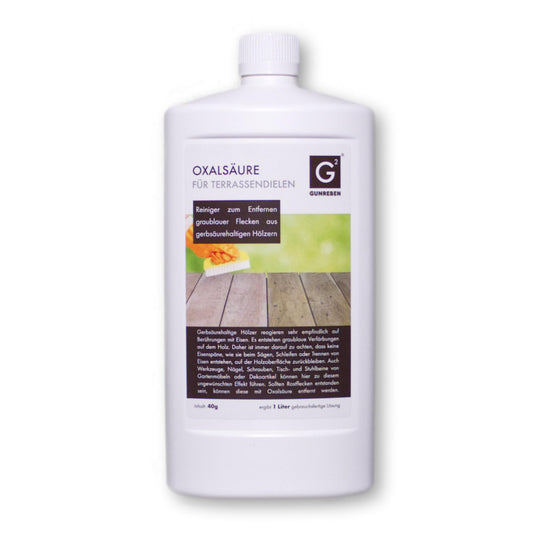 Oxalic acid - High-quality cleaner for removing grey-blue stains on wooden terraces - 40g powder to mix makes 1L of finished cleaner