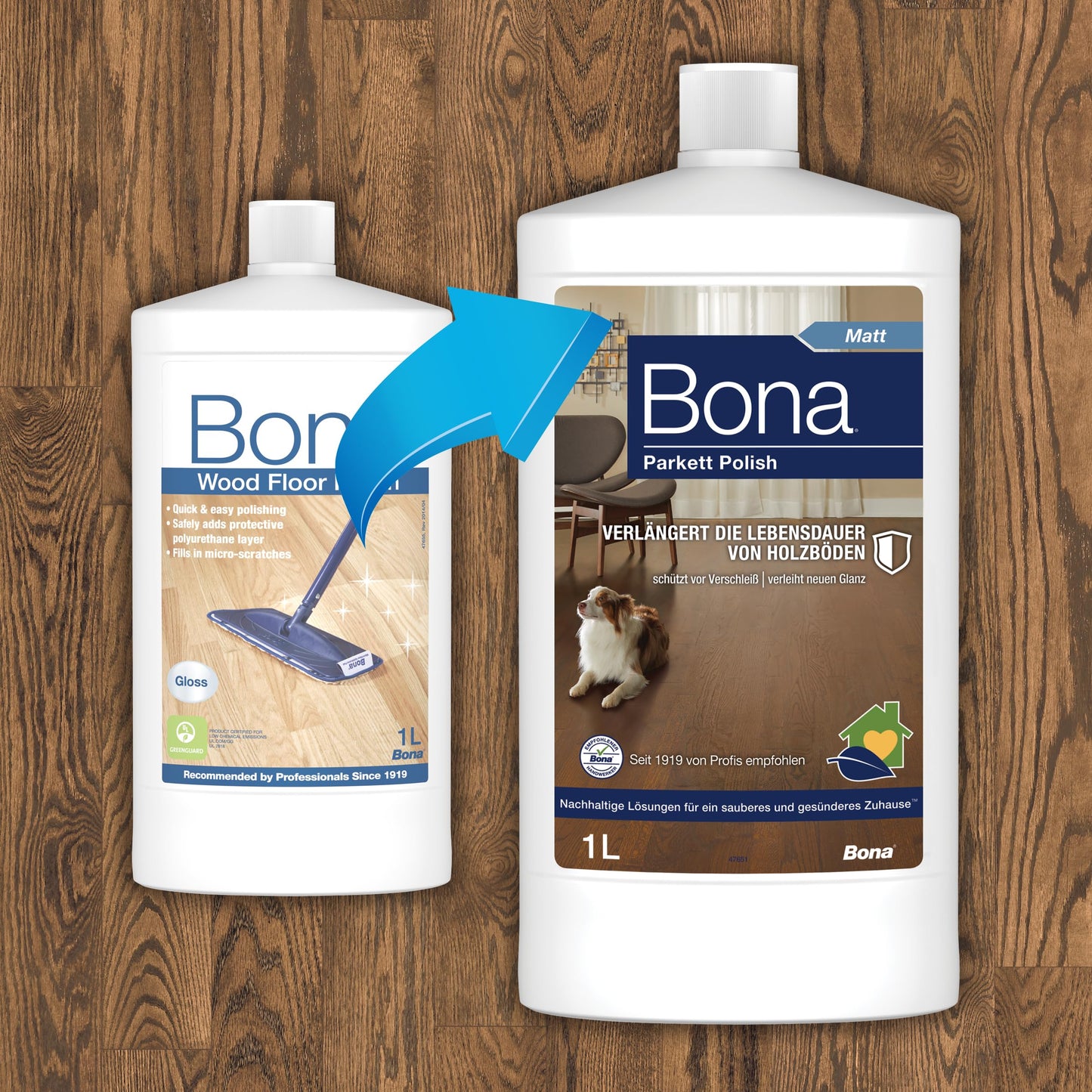 Bona Parquet Care Oil Polish Matt, parquet cleaner and parquet care matt, for varnished wooden floors 1 L, parquet care sealed parquet, parquet polish, parquet care product