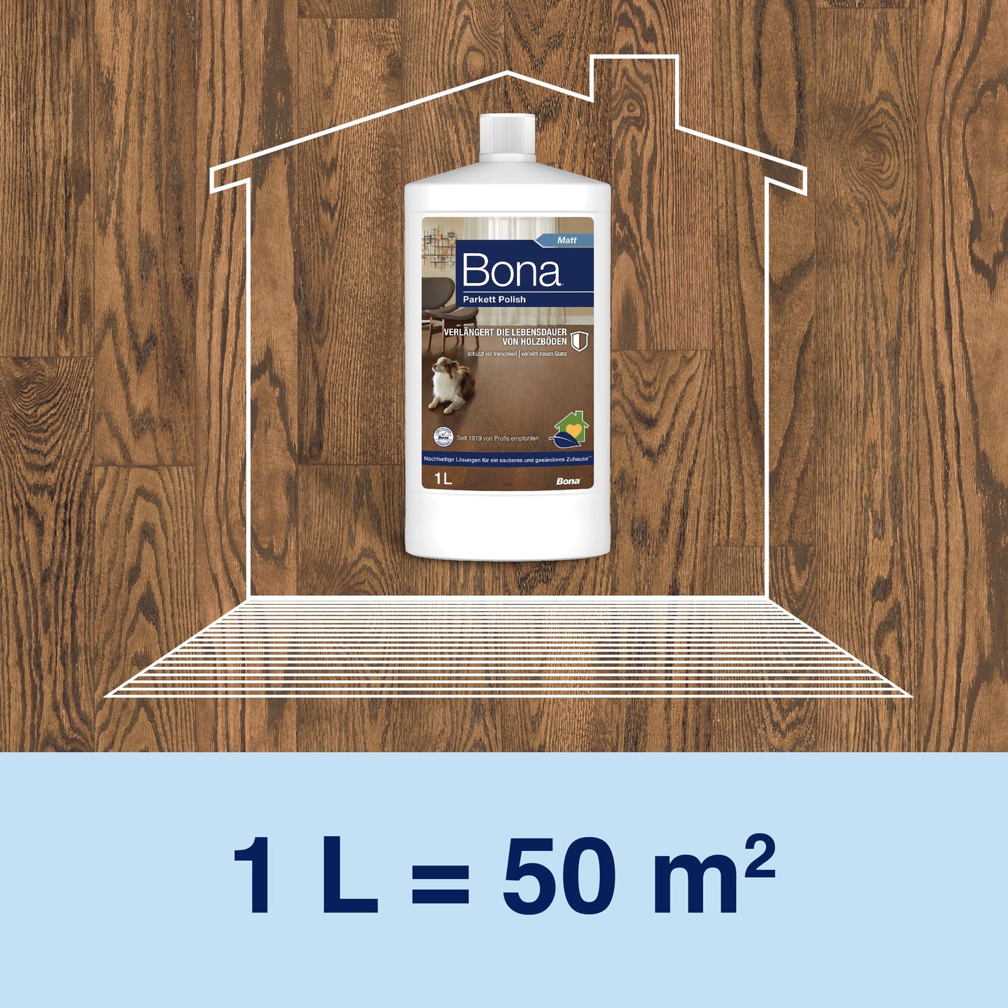 Bona Parquet Care Oil Polish Matt, parquet cleaner and parquet care matt, for varnished wooden floors 1 L, parquet care sealed parquet, parquet polish, parquet care product