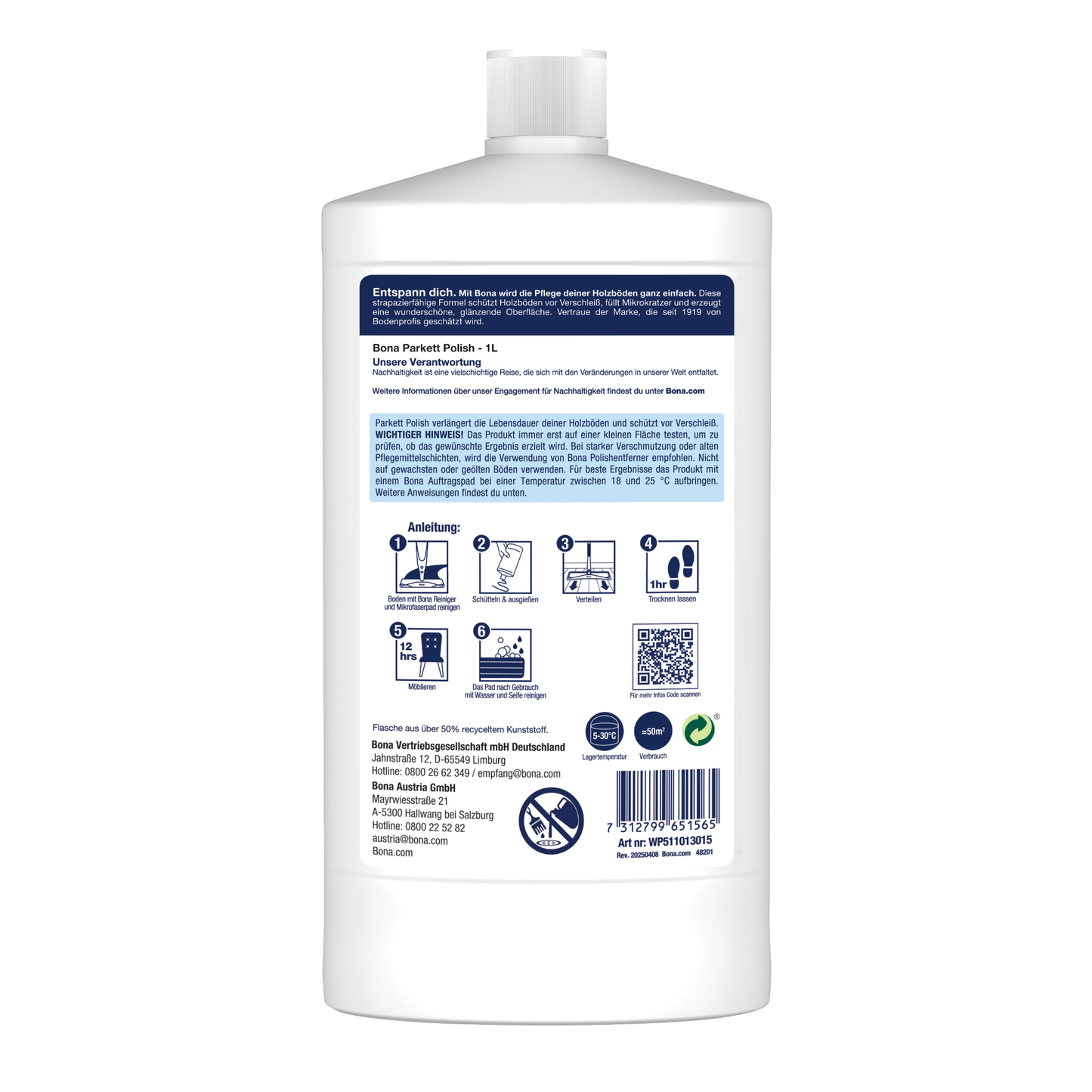 Bona Parquet Oil Polish Glossy, parquet cleaner and parquet care for varnished wooden floors 1 L, parquet polish, parquet care product, parquet sealant