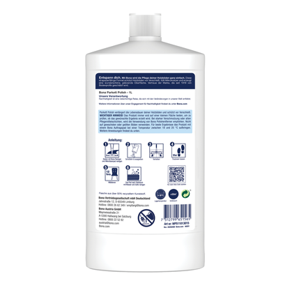 Bona Parquet Oil Polish Glossy, parquet cleaner and parquet care for varnished wooden floors 1 L, parquet polish, parquet care product, parquet sealant