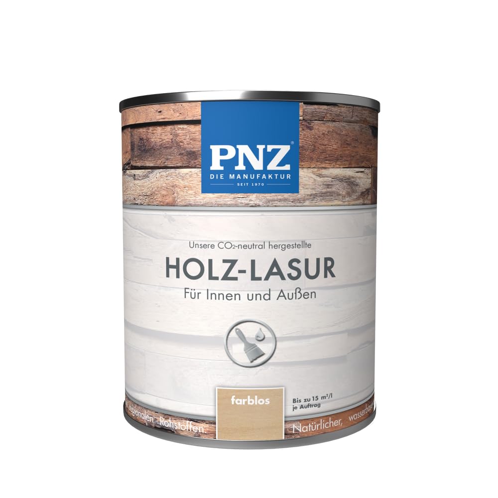 PNZ Holzlasur für Innen und Außen | Gebinde 30L | Schutz und farbliche Gestaltung von Holz - farblos