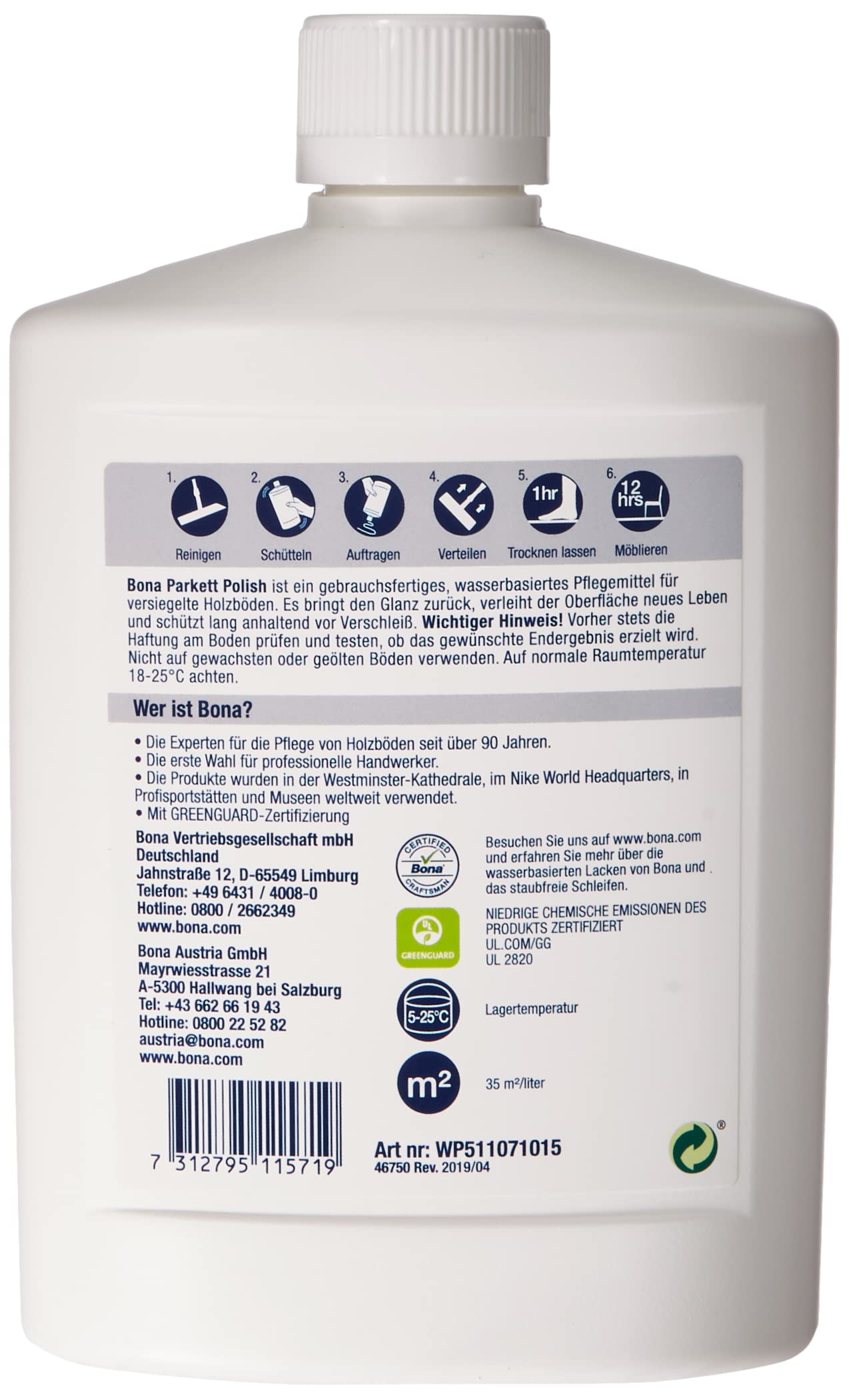 Bona Retail Parkett Polish Pflegemittel glänzend 0,71 Liter